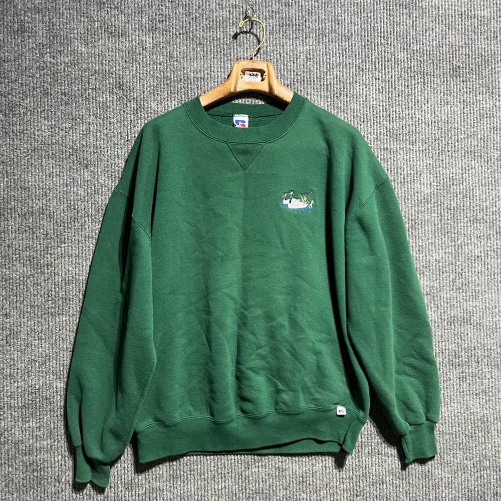 Vintage Russell Athletic Sweatshirt Mens XL Green Geese Embroidered Made In USA‎